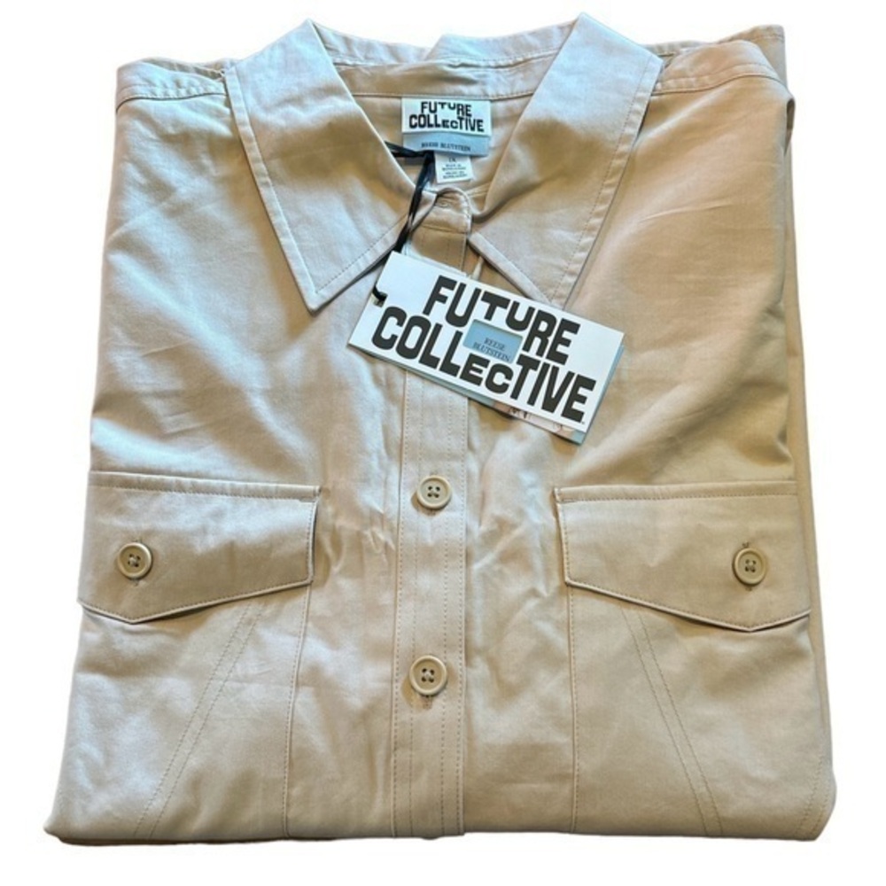 Future Collective Womens Long Sleeve Western Button Down Shirt - Tan - 1X